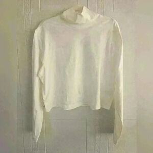 Divided by H&M Plus Ivory Cotton Cropped Mock Neck Long Sleeve Top Sz XXL NWT